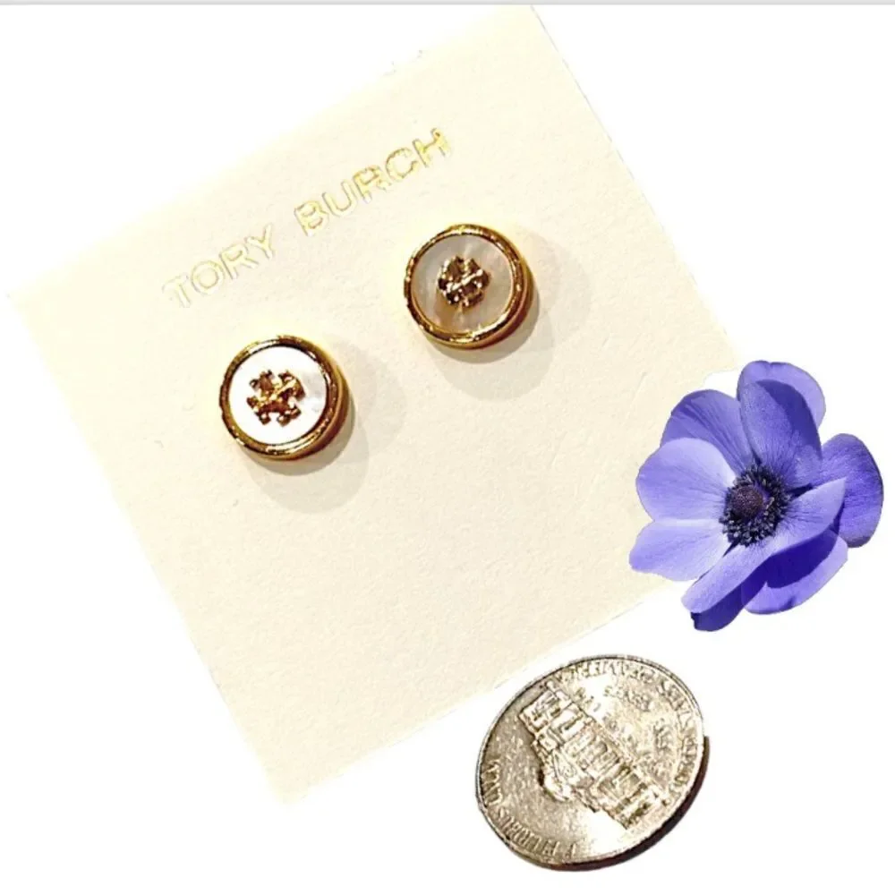 TORY BURCH KIRA WHITE ENAMEL STUD EARRINGS